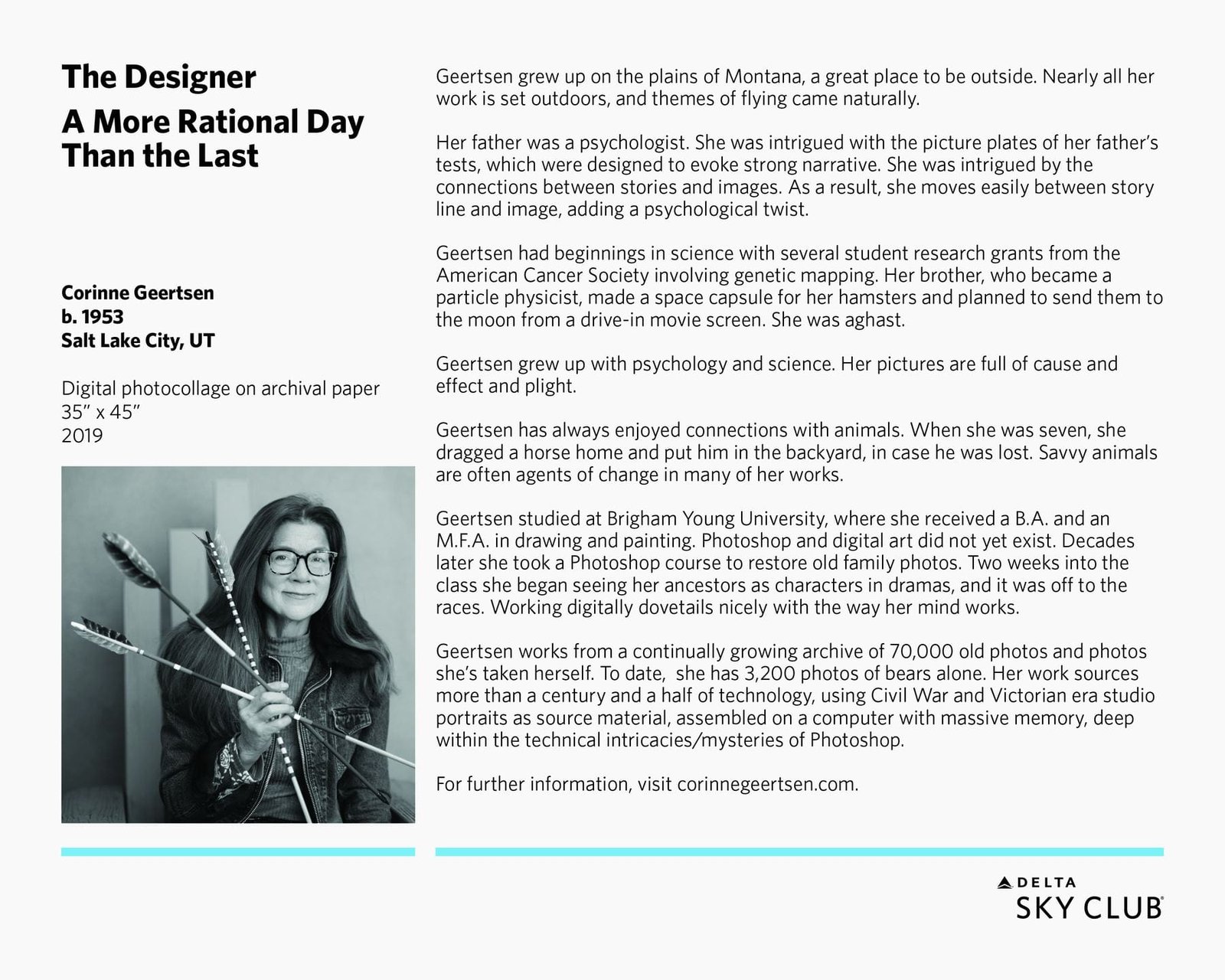 Delta Sky Club artist placard for The Designer, A More Rational Day Than the Last
