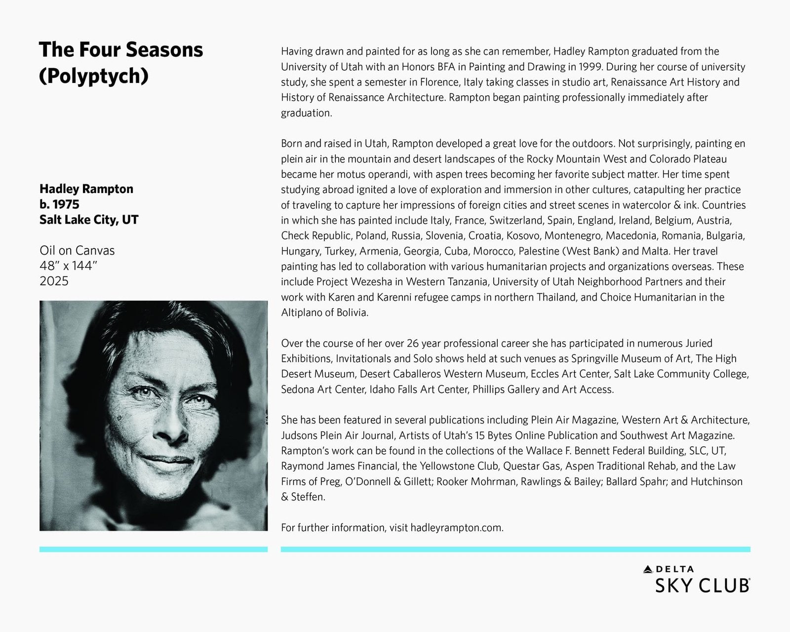 Delta Sky Club artist placard for The Four Seasons (Polyptych)