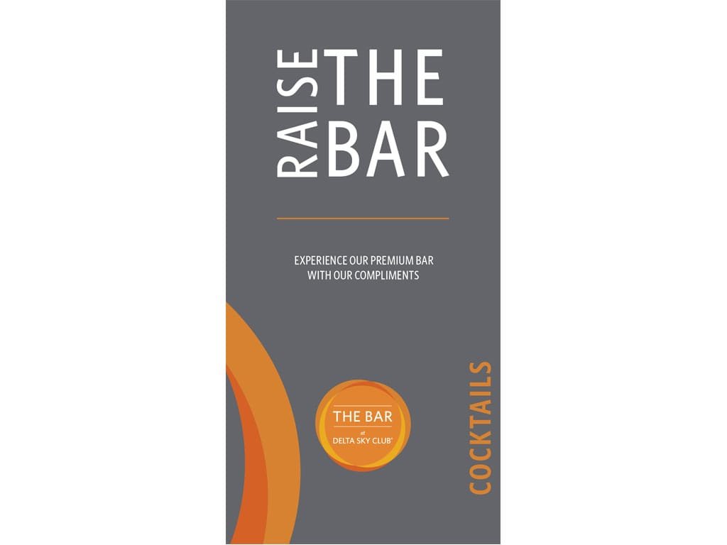 Raise The Bar cocktail menu cover in grey with orange curves and The Bar seal