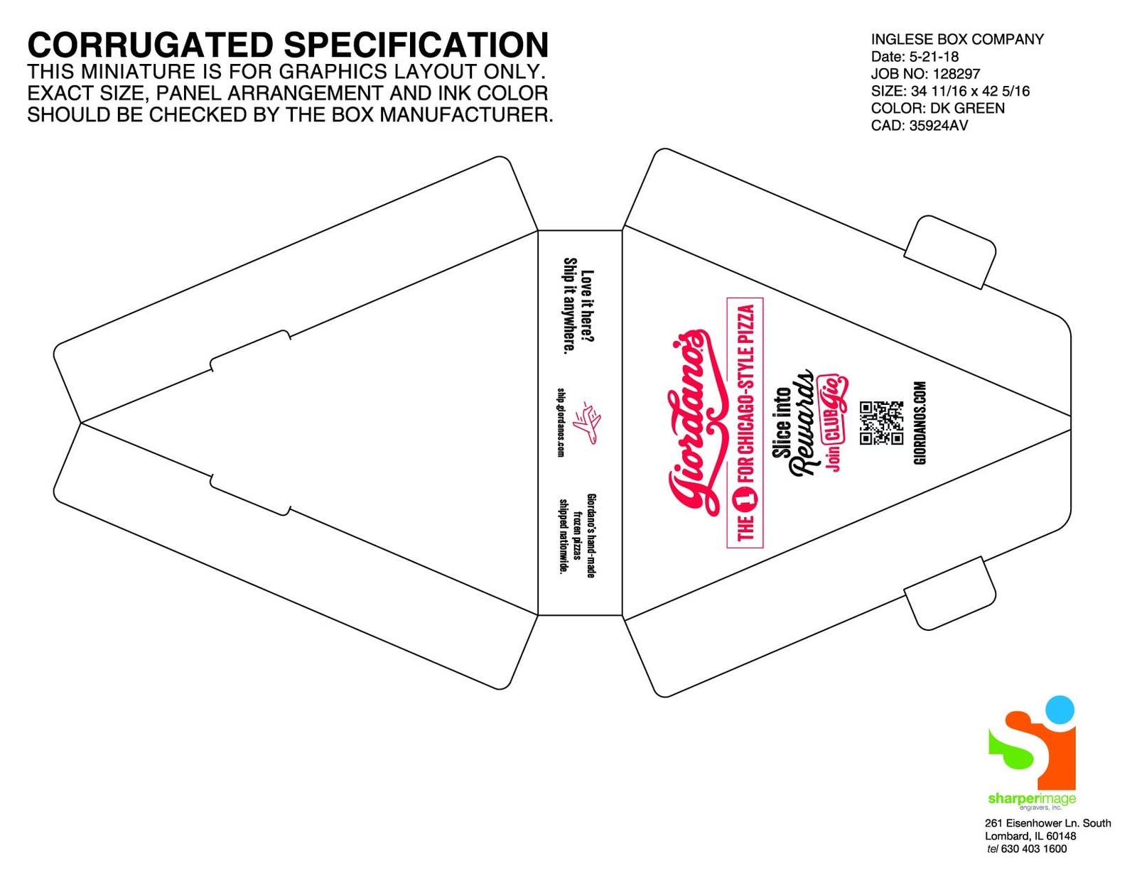 Dieline for a Giordano's pizza slice box