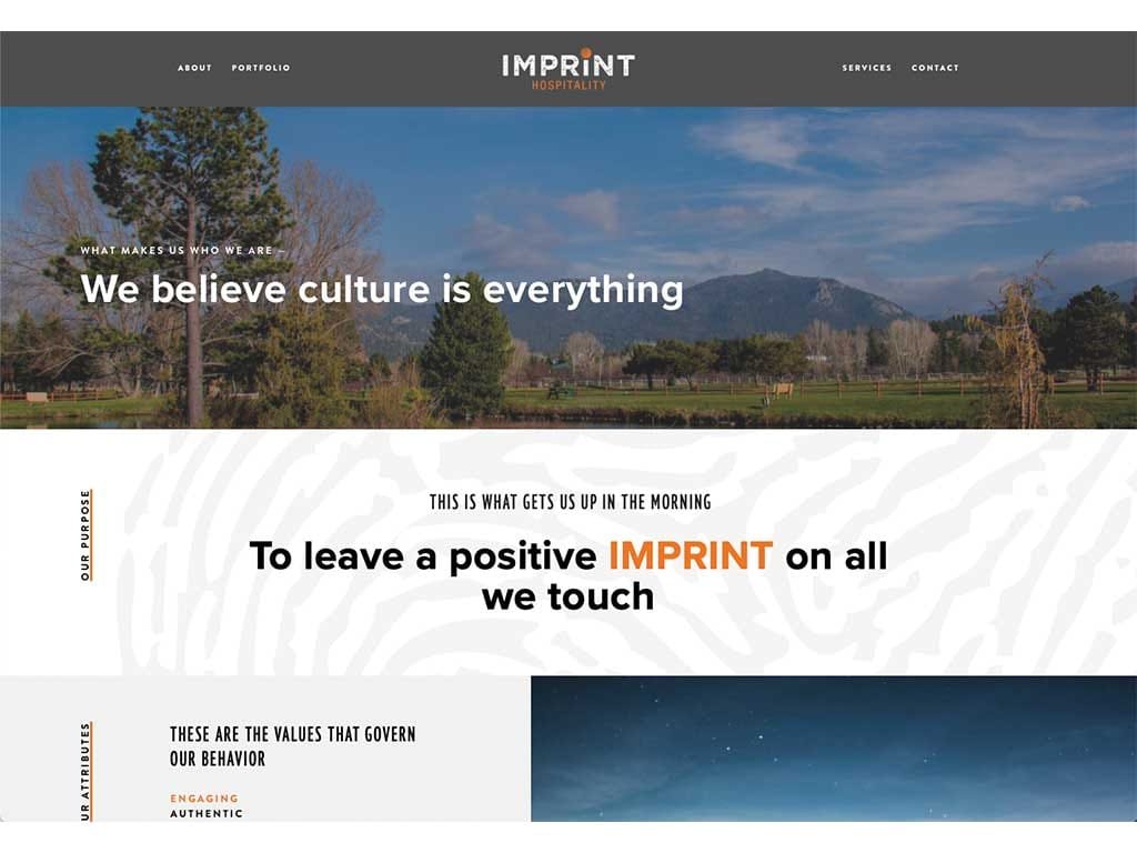 Imprint Hospitality website homepage reading We believe culture is everything