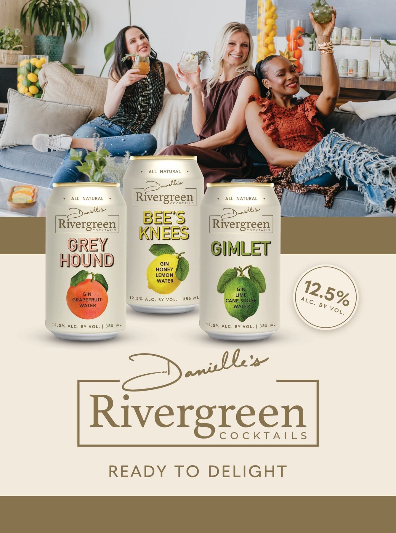 Rivergreen case tucker with three women toasting and the three cans