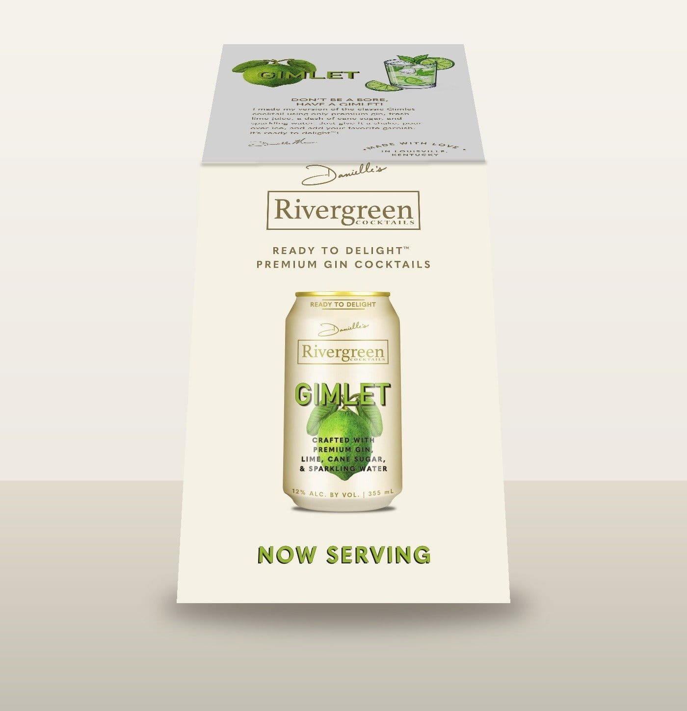 Rivergreen Gimlet Now Serving table tent